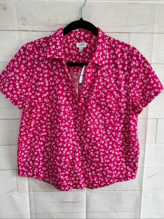 J. Crew Tops - NWT J. Crew Pink Floral Cotton Poplin Short Popover Shirt Small Hot Pink